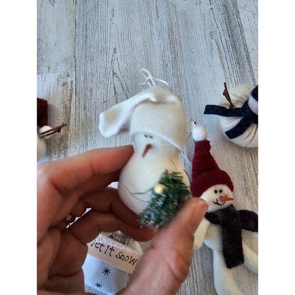 Plush folk art snowman set tree Xmas heart decor shabby chic - Picture 4 of 11